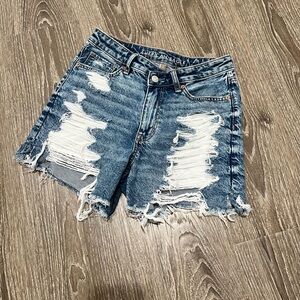 American Eagle Outfitters Highest Rise Baggy Women's Distressed Blue Denim Short